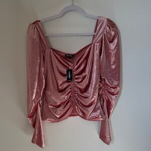 Express Pink Velvet Ruched Blouse